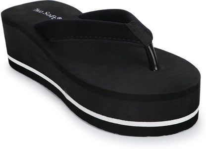 TWO SOFT Stylish Lightweight Comfort Fancy Flip Flops For Girls Slippers Women Slippers (Black , 8)