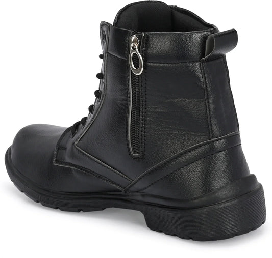 Shoe Island Men's Brown Leatherette Zipper Bike Riding Hiking High Ankle Long Boots For Men Boots For Men (Black , 8)