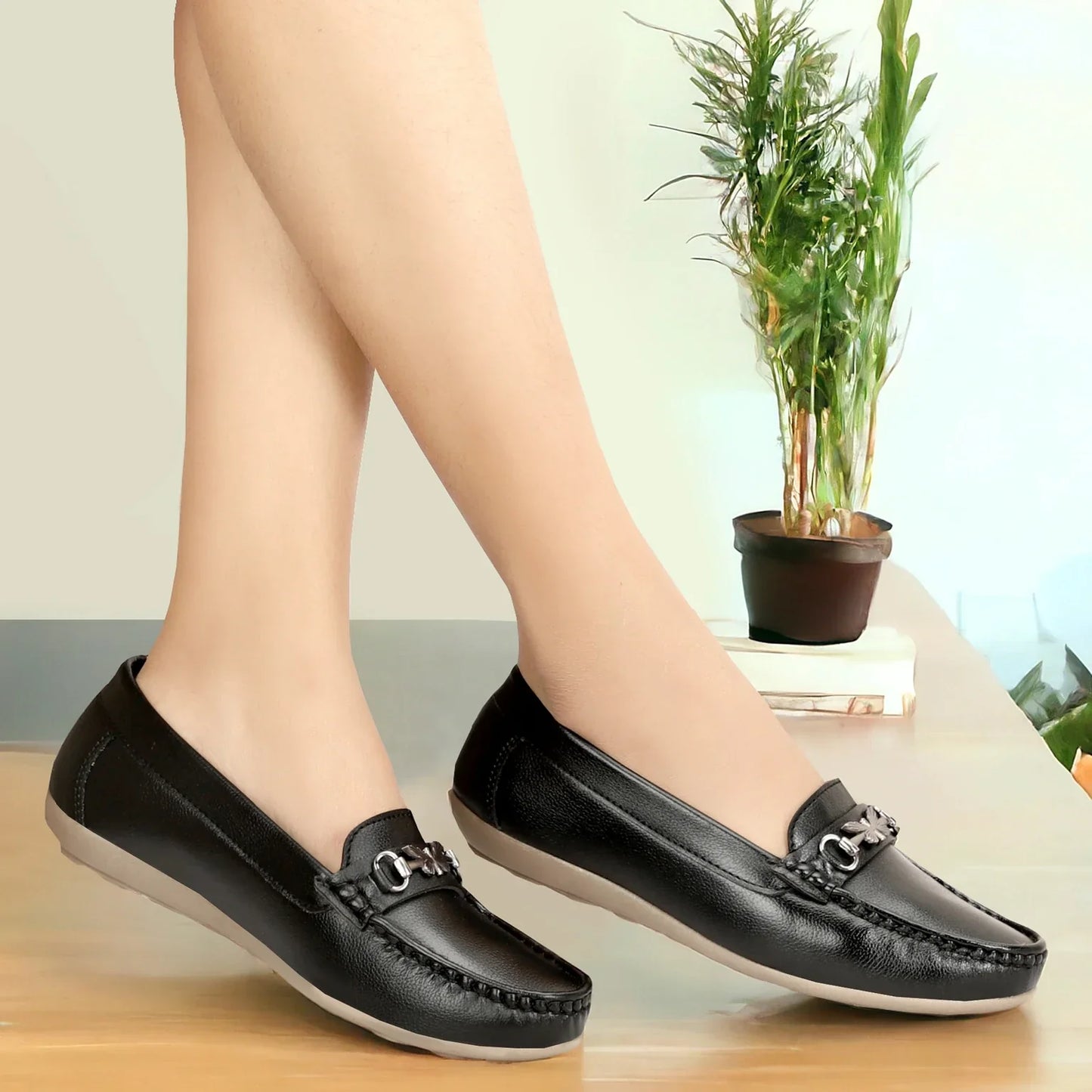 WULONG stylish womens casual loafers shoes Loafers For Women (Black , 5)